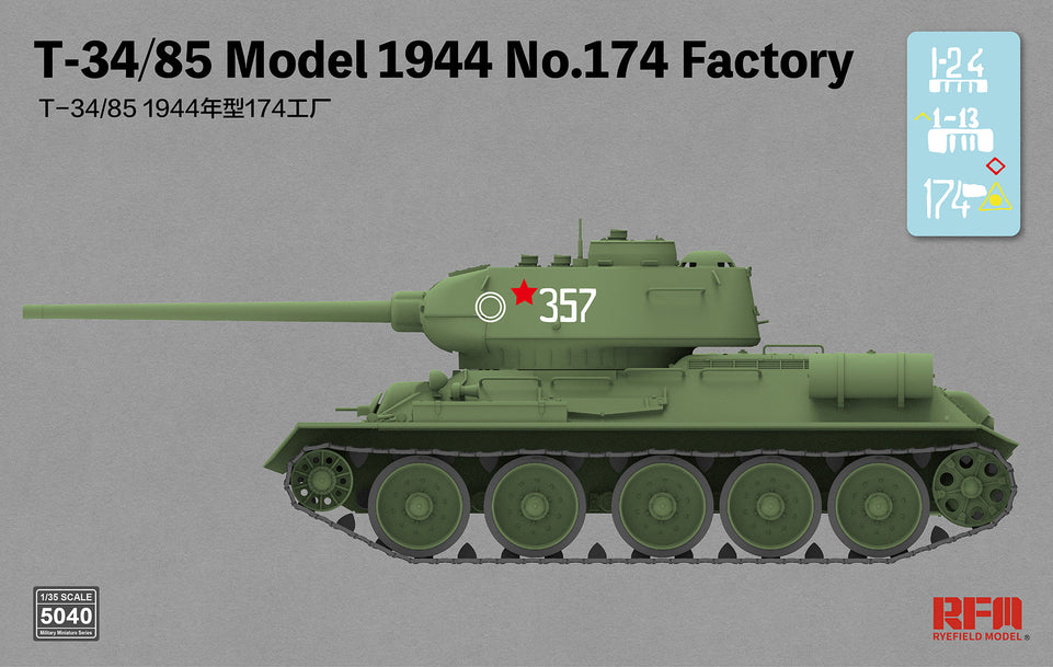 1/35 T34/85 Model 1945 No.174 Factory with Sectional Tracks by RyeField Model
