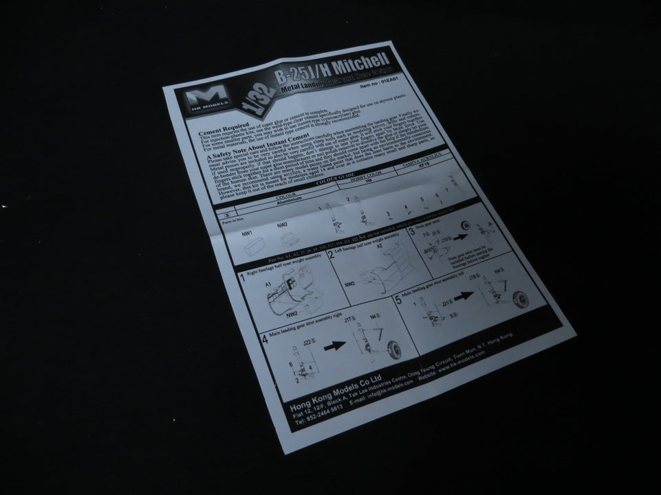 HKM-01EA01 1/32 B-25 J, H metal landing gear and nose weight