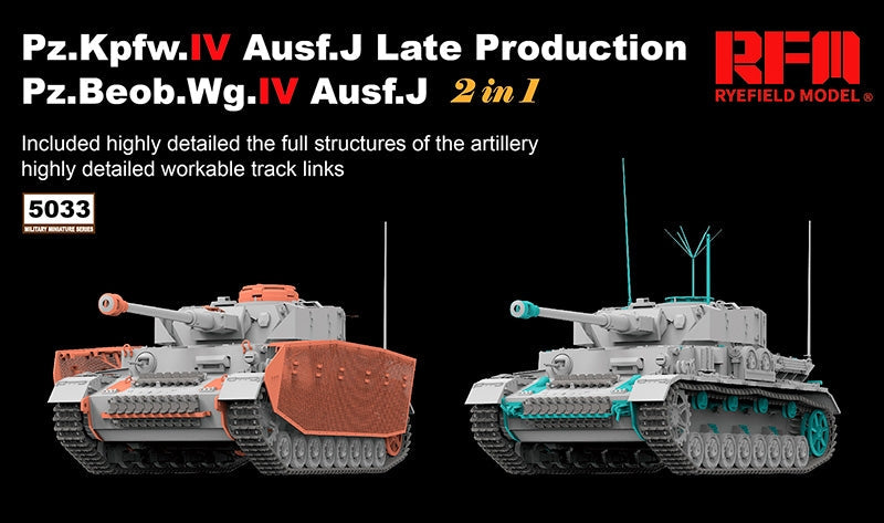 Rye Field Model 1/35 Pz.IV Ausf.J Late / Pz.Beob.Wg.IV 2 in 1 Kit w/ Workable Tracks