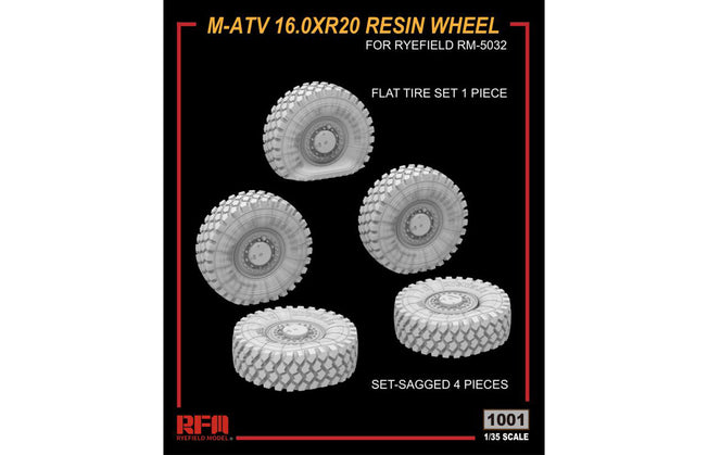 1/35 U.S. M1240A1 M-ATV MRAP DEFLATED AND FLAT TIRE SET RYEFIELD MODEL 1001
