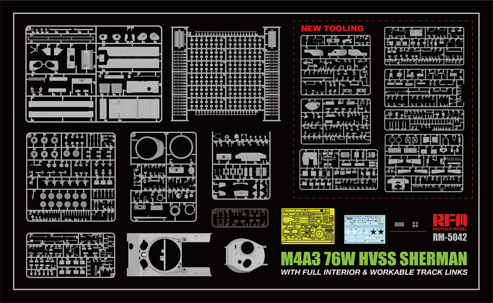 1/35 M4A3 76W HVSS Sherman w/ FULL INTERIOR and Individual Track Links - Ryefield #5042