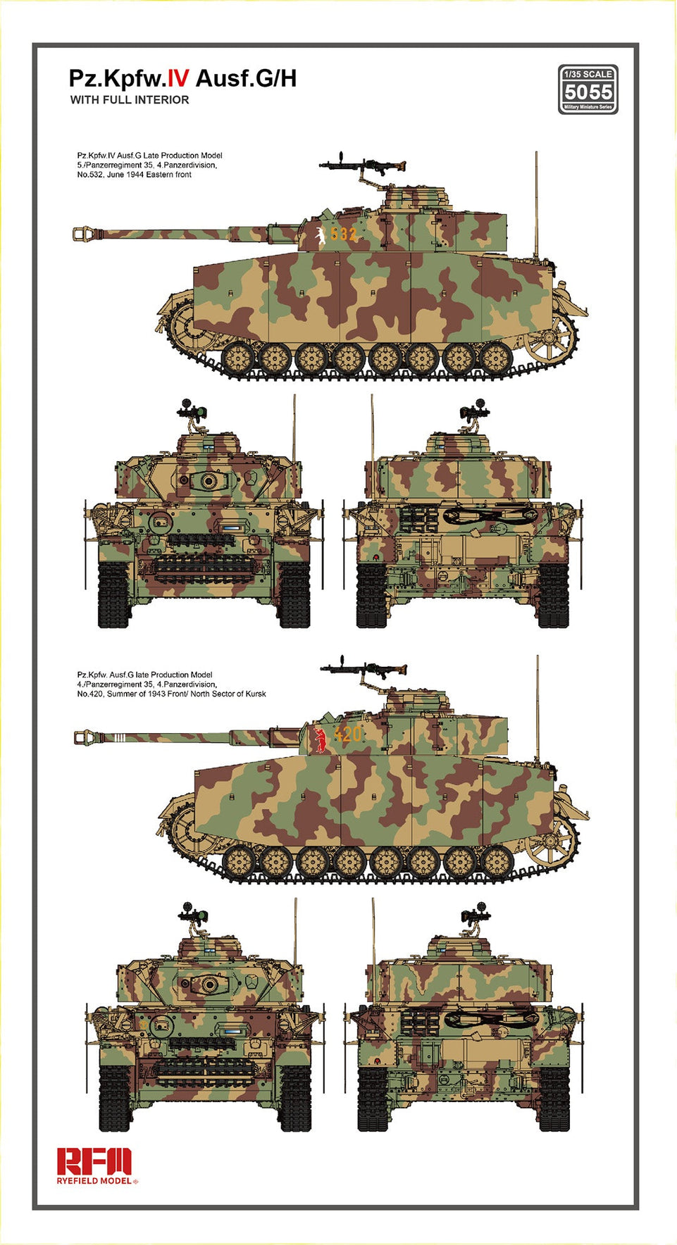 1/35 Pz.kpfw.IV Ausf.G/H 2in1  with full interior and individual track links by RyeField Models