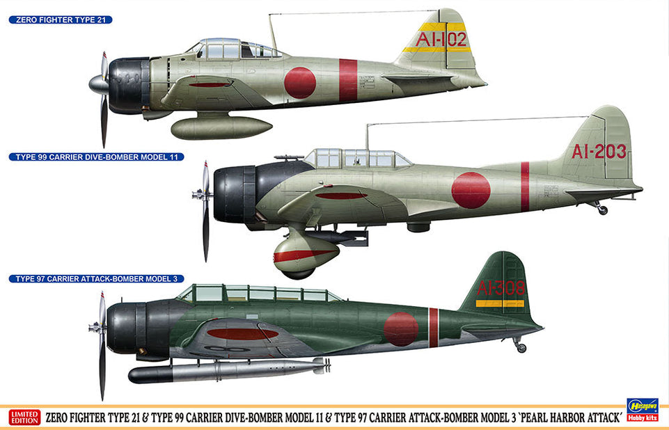 1/48 ZERO TYPE 21, TYPE 99, AND TYPE 97 (3 KITS!) HASEGAWA 52148